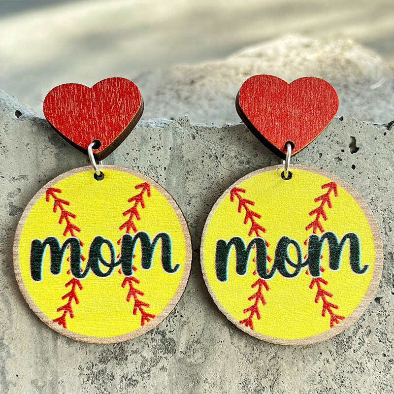 Wholesale Mother's Day Ball Love Wooden Earrings